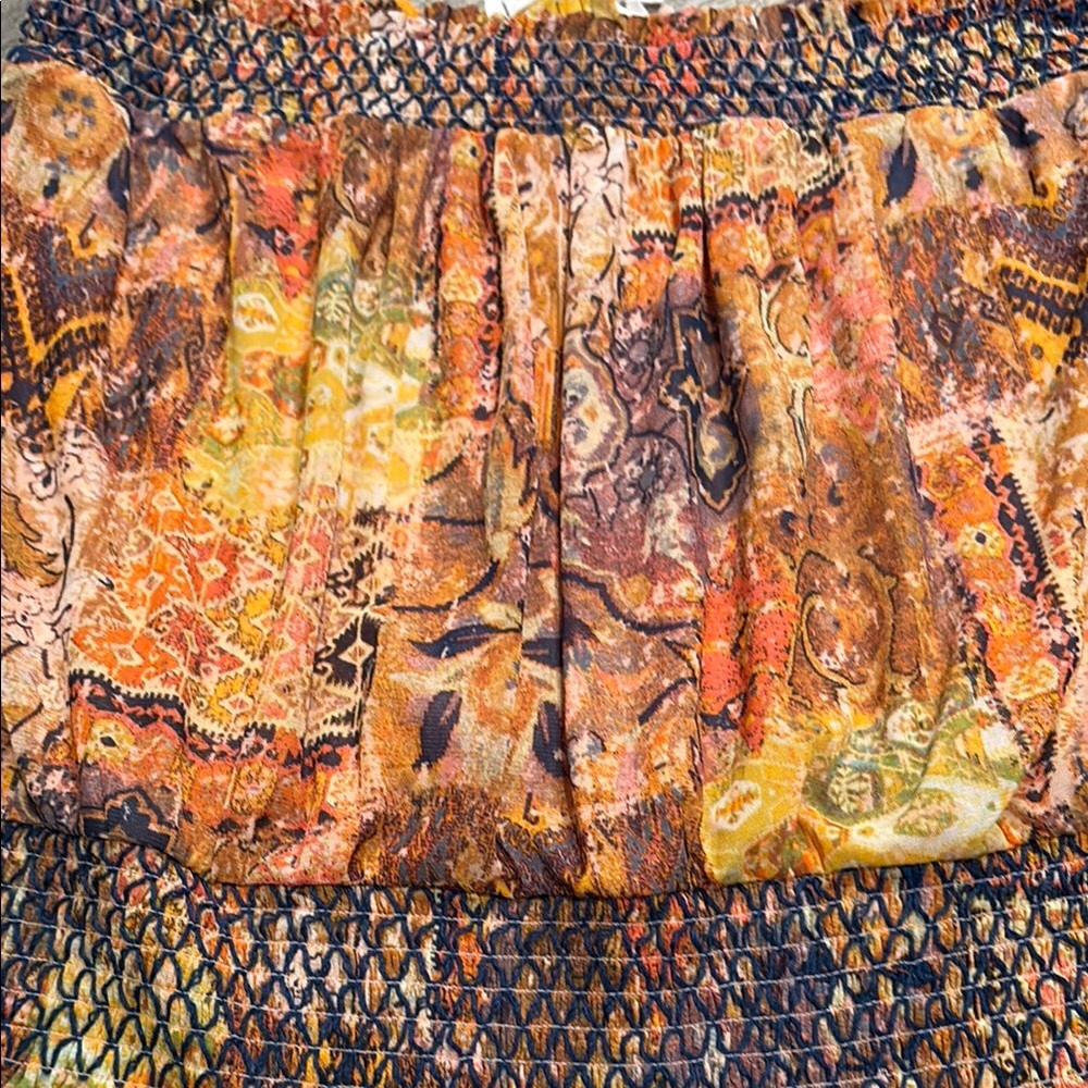 Jane and Delancey Orange Brown Smocked Bubble Top - Picture 2 of 5